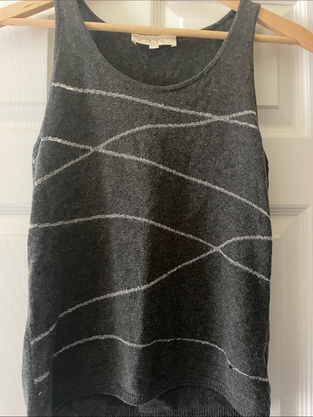 Vintage 90s cache cashmere Grey Knit Tank with Silver Wave Detail